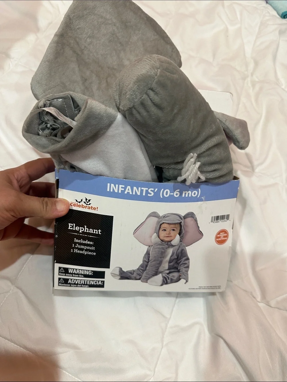 NEW Celebrate! Infant Gray Elephant Costume (0-6 mo) - Jumpsuit & Headpiece